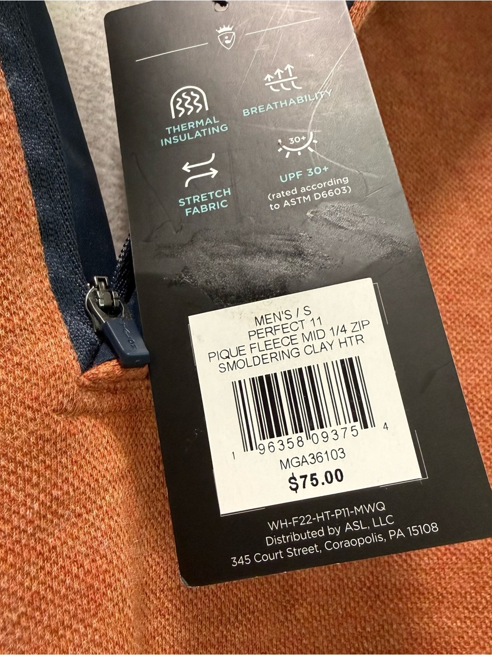 Walter Hagen Men's Quarter-Zip Sweater in Rust with Navy Trim - Picture 4 of 5